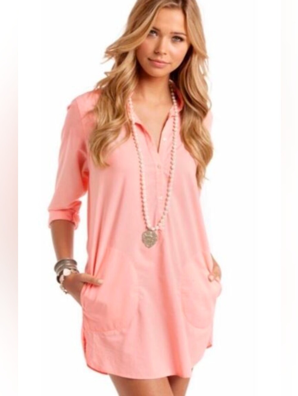 Island Company Vagabond Shirt Dress Tangerine Prima Cotton Size S